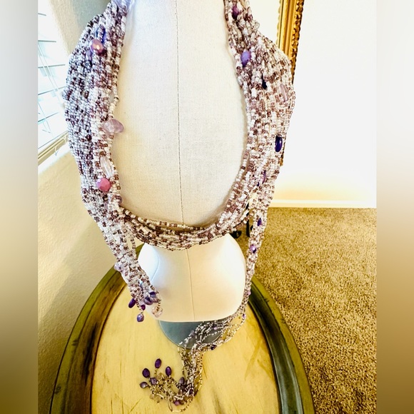 Long Purple Bead Tassel Wrap Belt - Picture 12 of 17